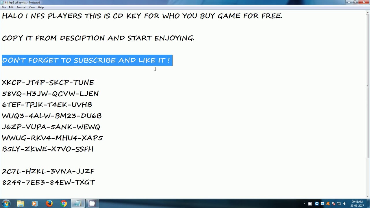 need for speed key code